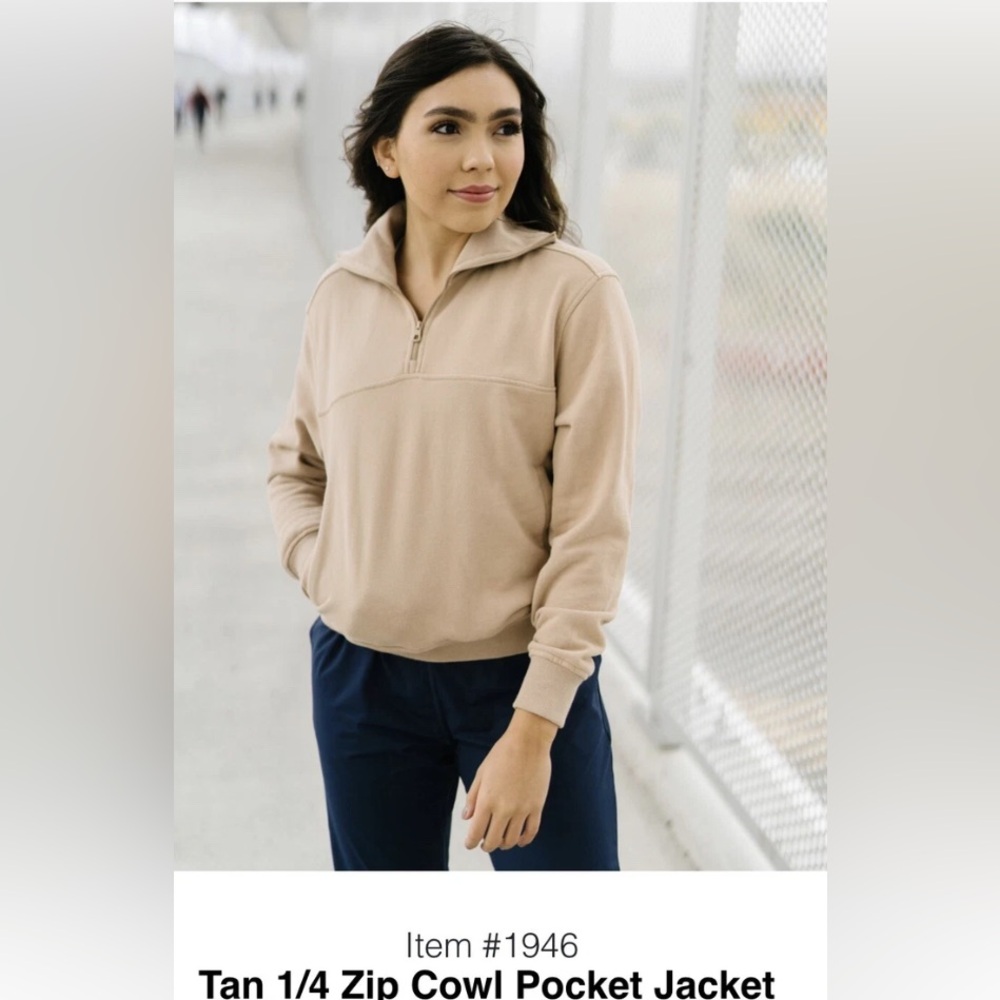 Zyia Tan 1/4 Zip Cowl Pocket Jacket